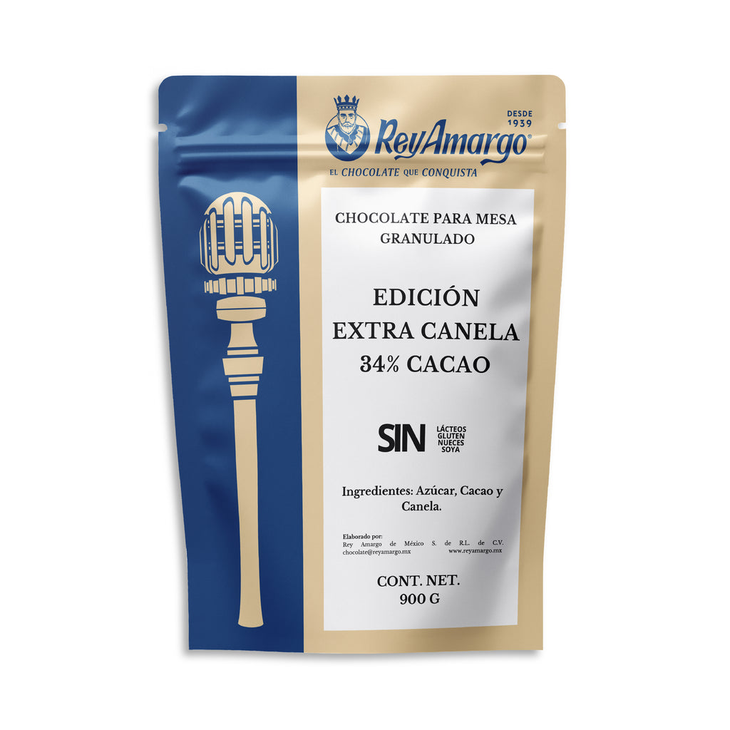 Rey Amargo. Chocolate Granulado Extra Canela 34% Cacao. 900 g