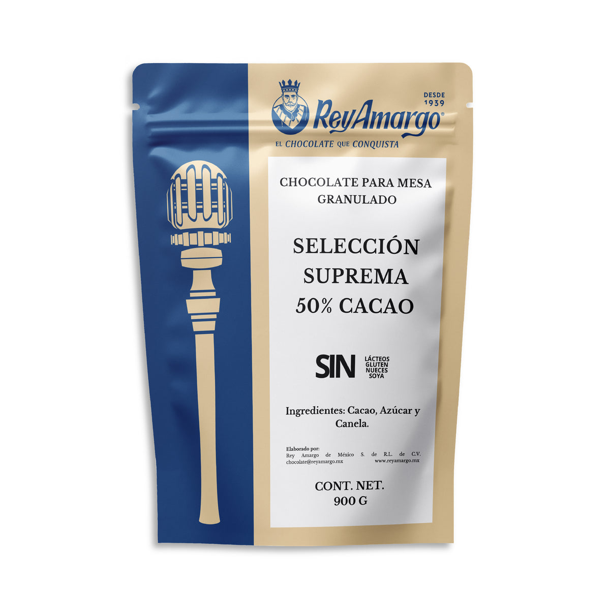 Rey Amargo · Chocolate Granulado Supremo 50% Cacao · 900 g