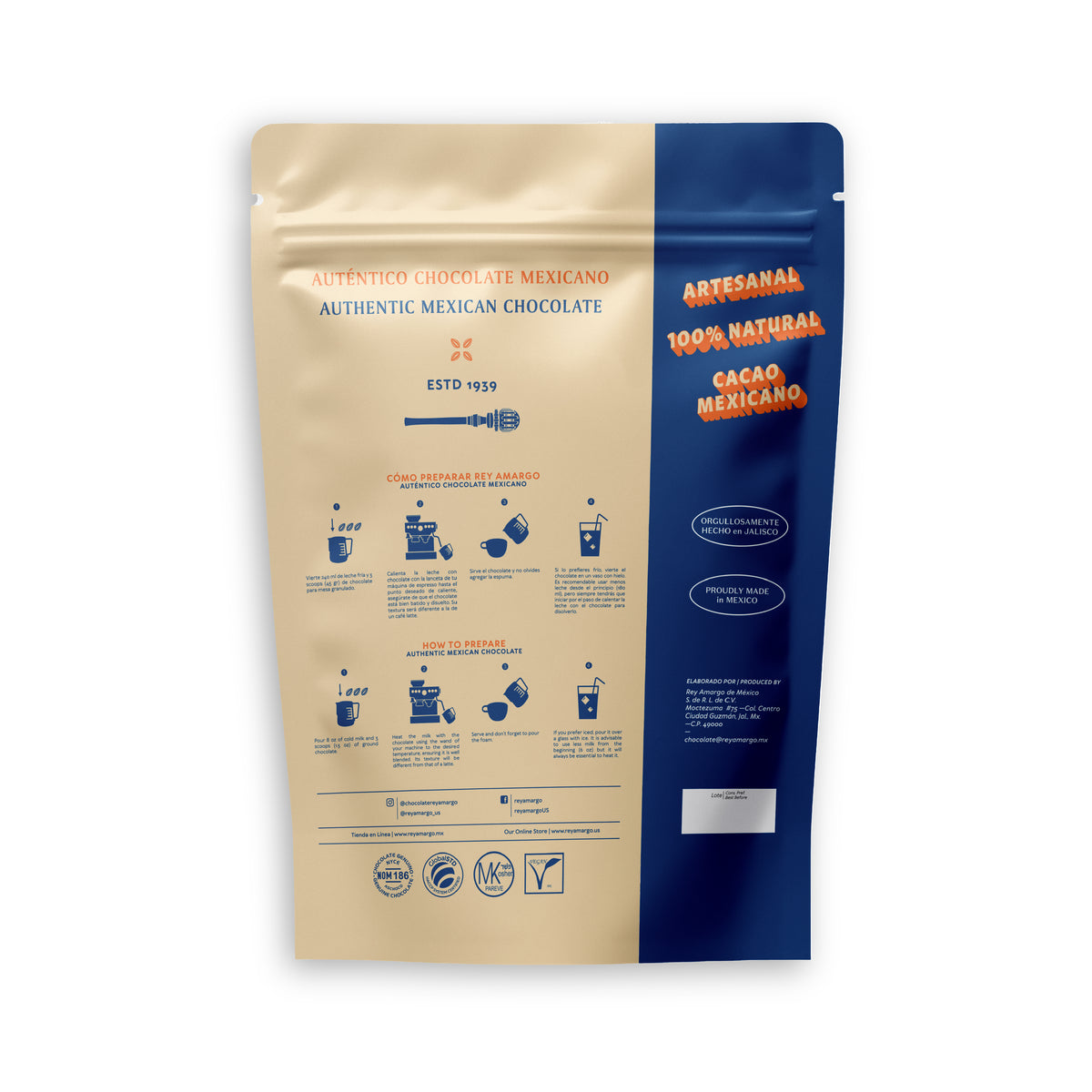 Rey Amargo. Chocolate Granulado Menta 34% Cacao. 900 g