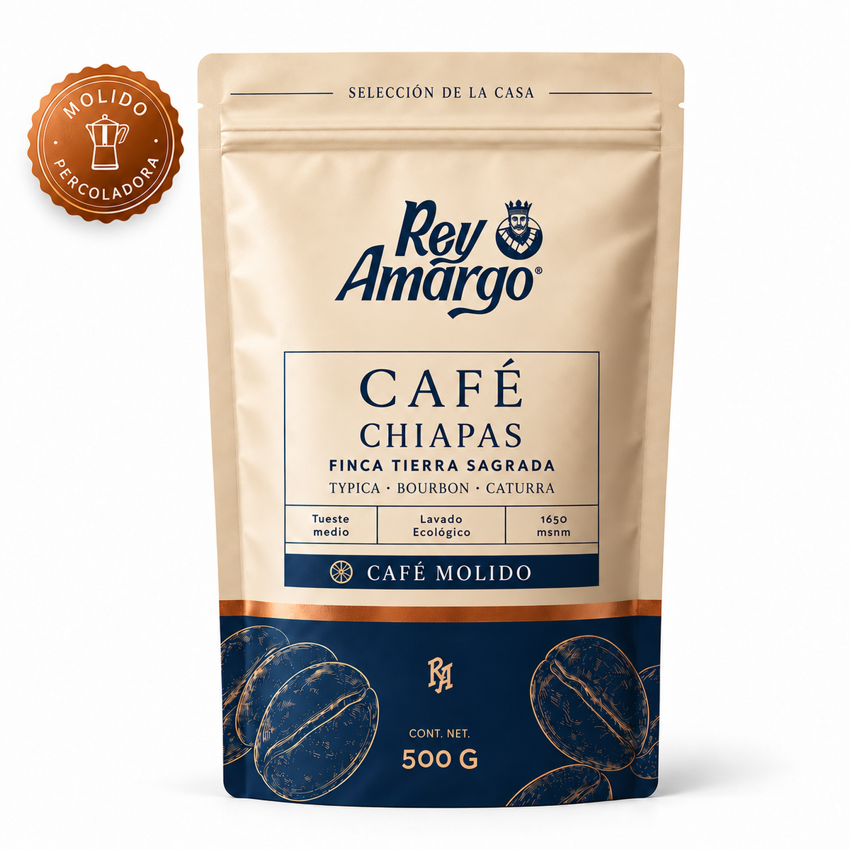 Café Chiapas Molido Grueso-Percoladora. 500 g