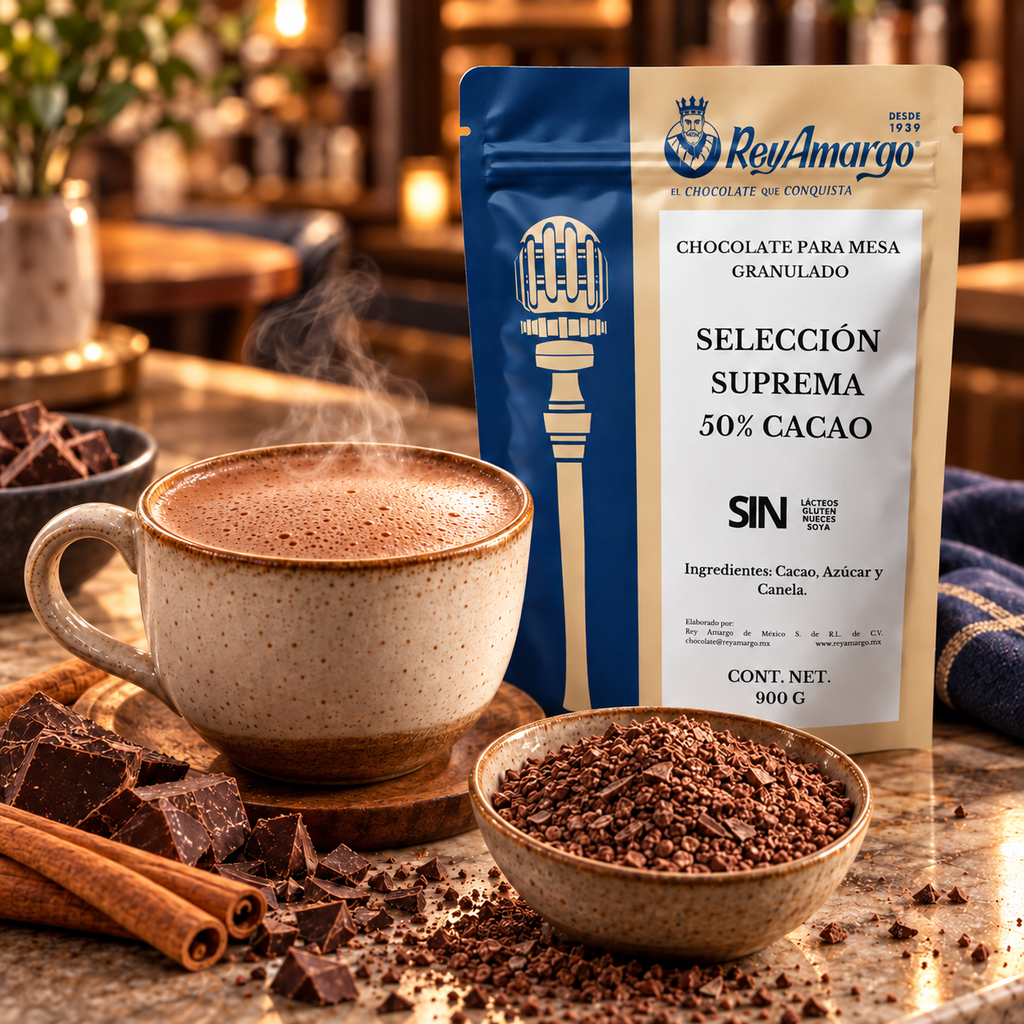 Rey Amargo · Chocolate Granulado Supremo 50% Cacao · 900 g