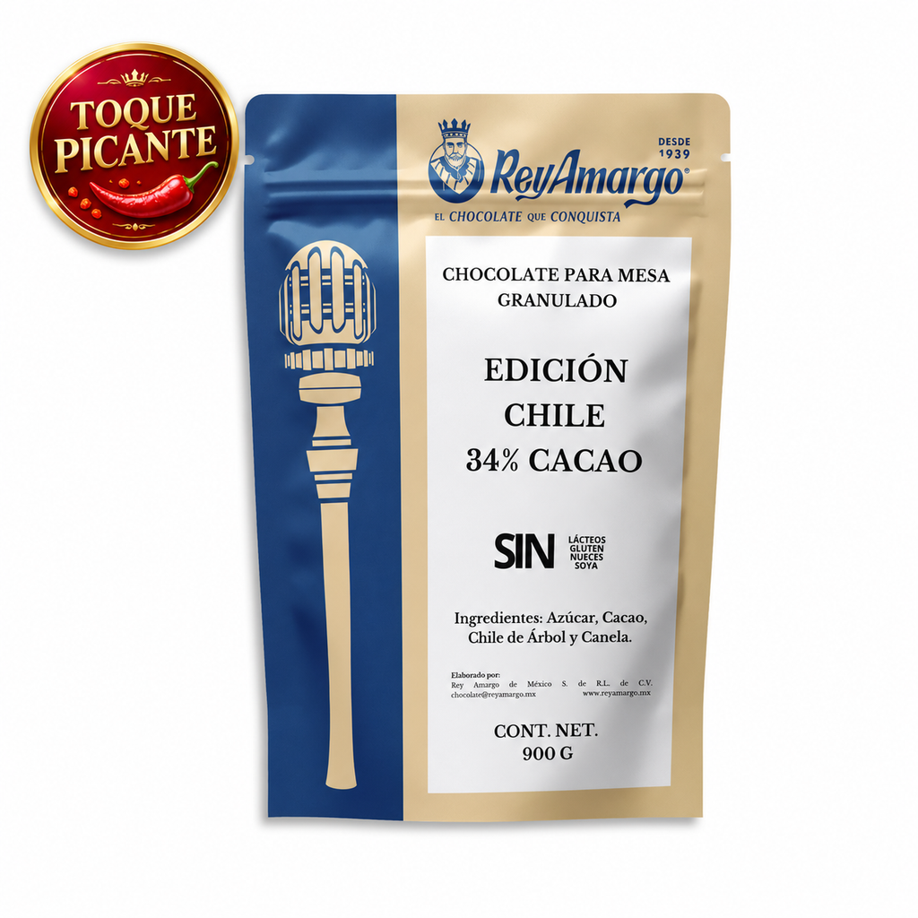 Rey Amargo. Chocolate Granulado Chile 34% Cacao. 900 g