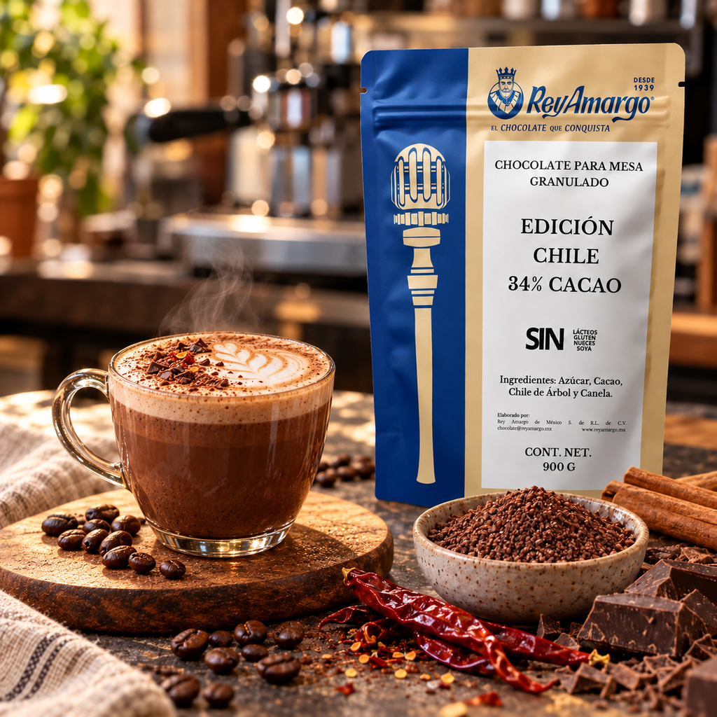 Rey Amargo. Chocolate Granulado Chile 34% Cacao. 900 g